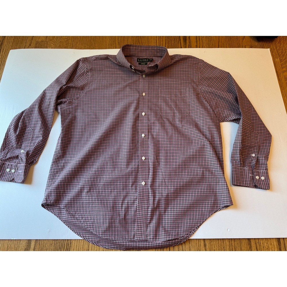 Lauren Ralph Lauren Mens Classic Fit Non-Iron Burgundy Check Down 18 34-35